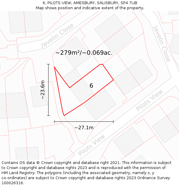 6, PILOTS VIEW, AMESBURY, SALISBURY, SP4 7UB: Plot and title map