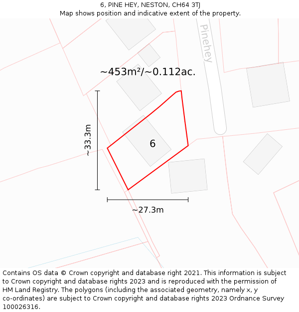 6, PINE HEY, NESTON, CH64 3TJ: Plot and title map