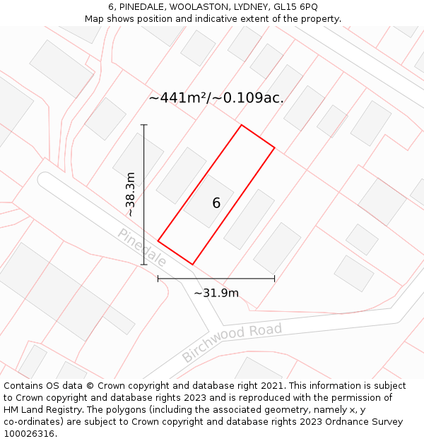 6, PINEDALE, WOOLASTON, LYDNEY, GL15 6PQ: Plot and title map