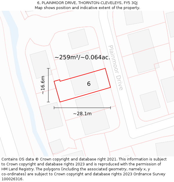 6, PLAINMOOR DRIVE, THORNTON-CLEVELEYS, FY5 3QJ: Plot and title map