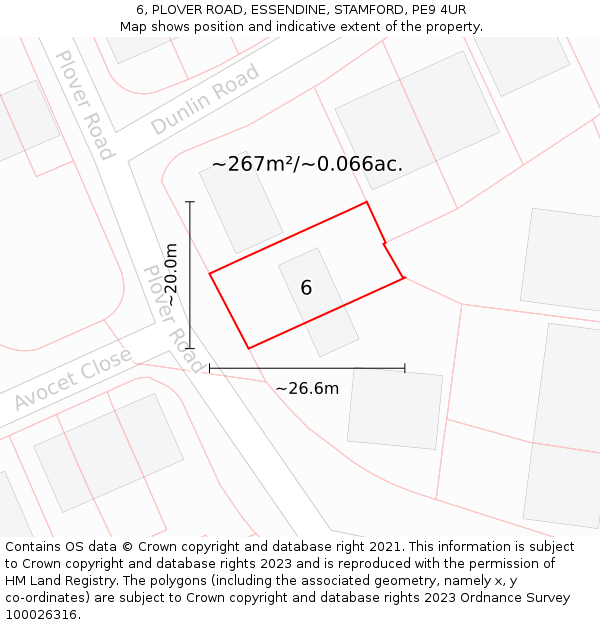 6, PLOVER ROAD, ESSENDINE, STAMFORD, PE9 4UR: Plot and title map