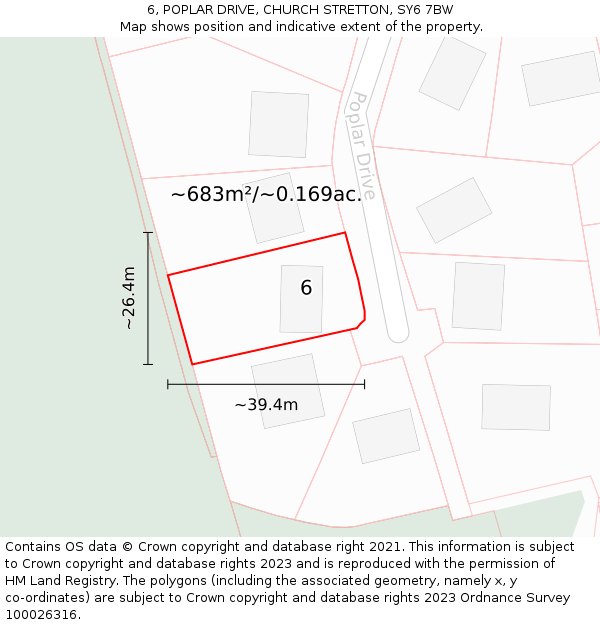 6, POPLAR DRIVE, CHURCH STRETTON, SY6 7BW: Plot and title map