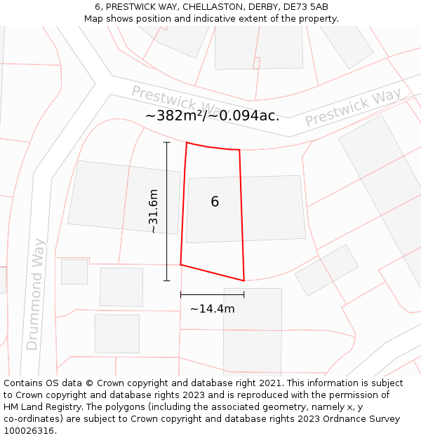 6, PRESTWICK WAY, CHELLASTON, DERBY, DE73 5AB: Plot and title map