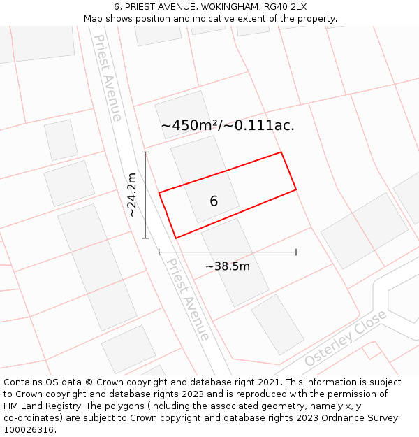 6, PRIEST AVENUE, WOKINGHAM, RG40 2LX: Plot and title map