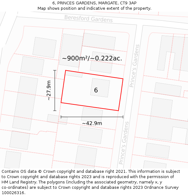 6, PRINCES GARDENS, MARGATE, CT9 3AP: Plot and title map