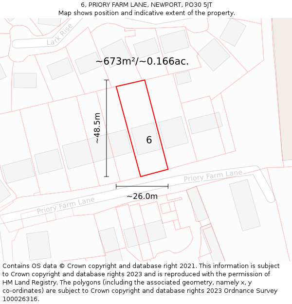 6, PRIORY FARM LANE, NEWPORT, PO30 5JT: Plot and title map