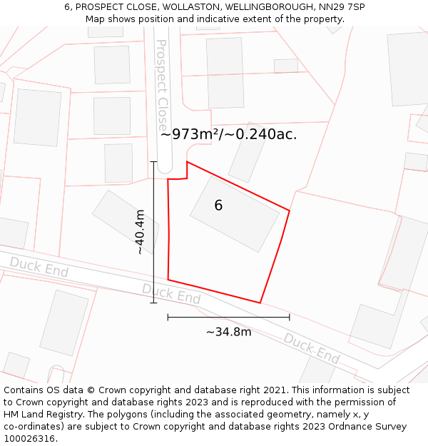 6, PROSPECT CLOSE, WOLLASTON, WELLINGBOROUGH, NN29 7SP: Plot and title map