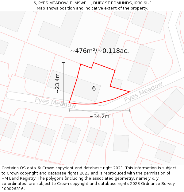 6, PYES MEADOW, ELMSWELL, BURY ST EDMUNDS, IP30 9UF: Plot and title map