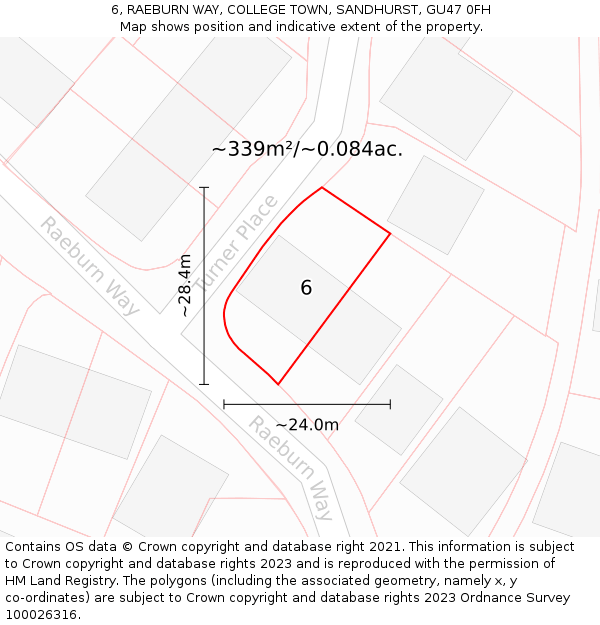 6, RAEBURN WAY, COLLEGE TOWN, SANDHURST, GU47 0FH: Plot and title map