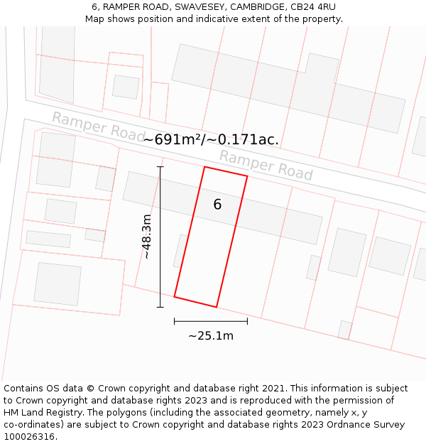 6, RAMPER ROAD, SWAVESEY, CAMBRIDGE, CB24 4RU: Plot and title map