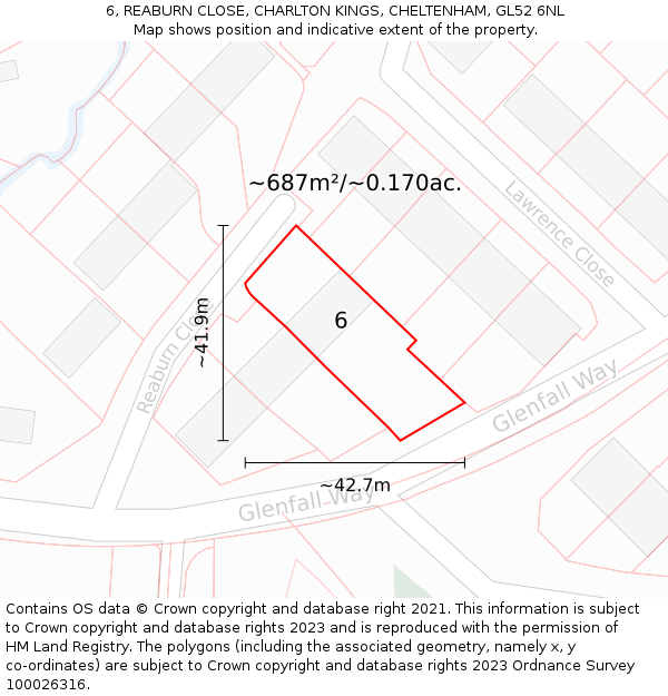 6, REABURN CLOSE, CHARLTON KINGS, CHELTENHAM, GL52 6NL: Plot and title map