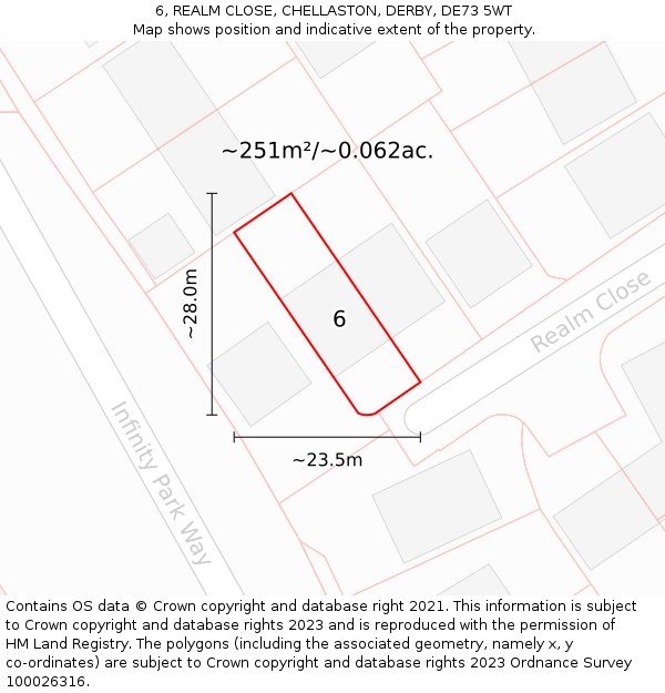 6, REALM CLOSE, CHELLASTON, DERBY, DE73 5WT: Plot and title map