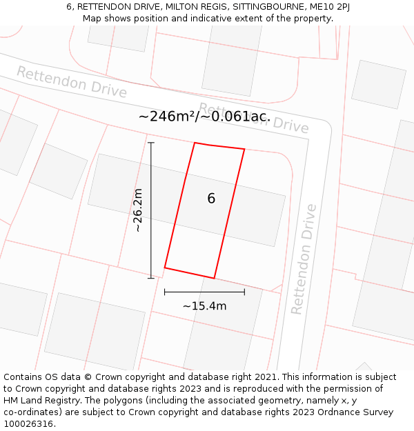 6, RETTENDON DRIVE, MILTON REGIS, SITTINGBOURNE, ME10 2PJ: Plot and title map