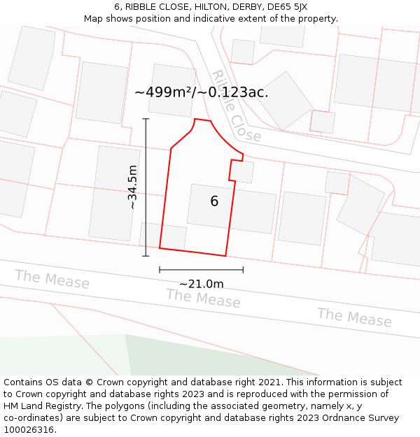 6, RIBBLE CLOSE, HILTON, DERBY, DE65 5JX: Plot and title map