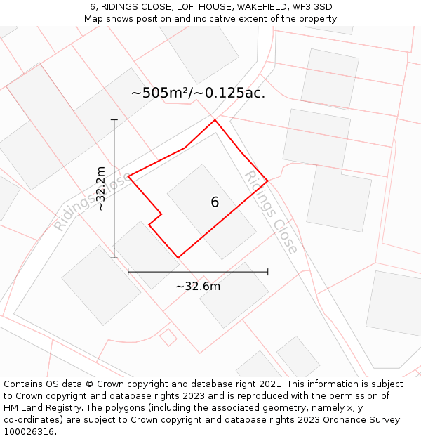 6, RIDINGS CLOSE, LOFTHOUSE, WAKEFIELD, WF3 3SD: Plot and title map