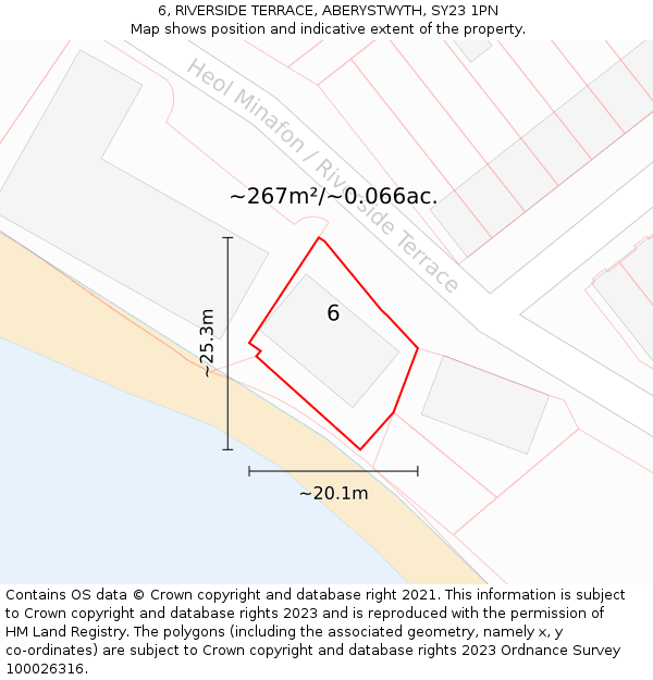 6, RIVERSIDE TERRACE, ABERYSTWYTH, SY23 1PN: Plot and title map