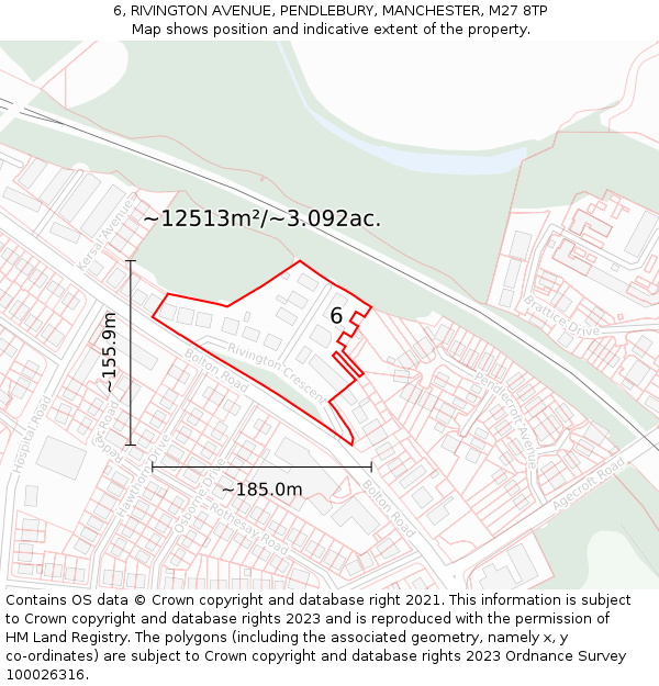 6, RIVINGTON AVENUE, PENDLEBURY, MANCHESTER, M27 8TP: Plot and title map