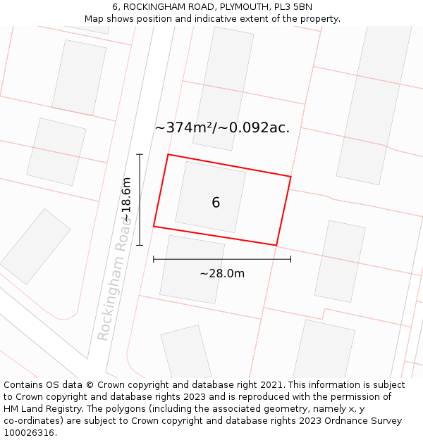 6, ROCKINGHAM ROAD, PLYMOUTH, PL3 5BN: Plot and title map