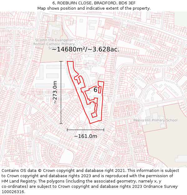 6, ROEBURN CLOSE, BRADFORD, BD6 3EF: Plot and title map