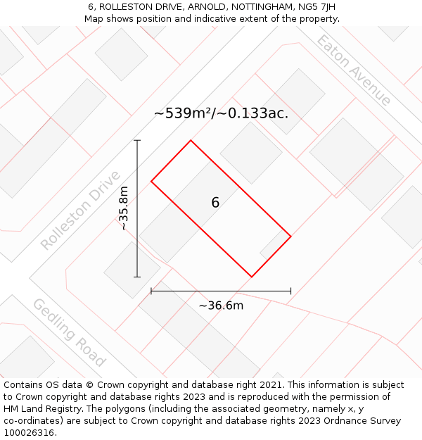 6, ROLLESTON DRIVE, ARNOLD, NOTTINGHAM, NG5 7JH: Plot and title map