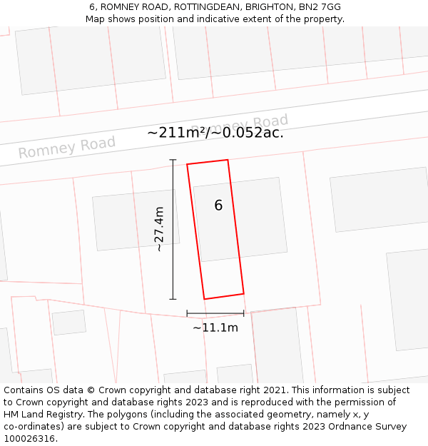 6, ROMNEY ROAD, ROTTINGDEAN, BRIGHTON, BN2 7GG: Plot and title map