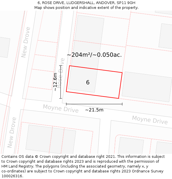 6, ROSE DRIVE, LUDGERSHALL, ANDOVER, SP11 9GH: Plot and title map