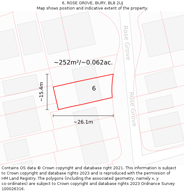 6, ROSE GROVE, BURY, BL8 2UJ: Plot and title map