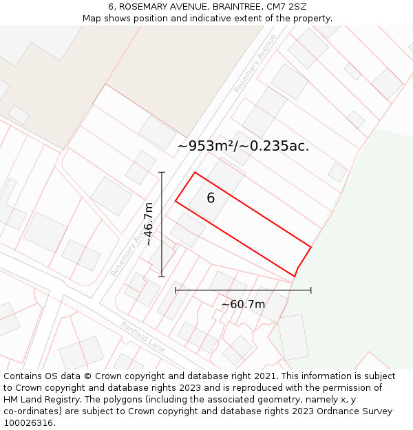 6, ROSEMARY AVENUE, BRAINTREE, CM7 2SZ: Plot and title map