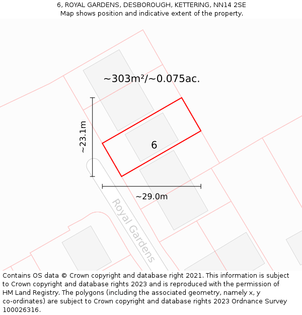 6, ROYAL GARDENS, DESBOROUGH, KETTERING, NN14 2SE: Plot and title map