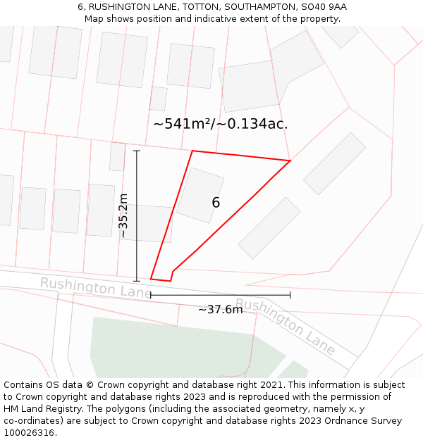 6, RUSHINGTON LANE, TOTTON, SOUTHAMPTON, SO40 9AA: Plot and title map