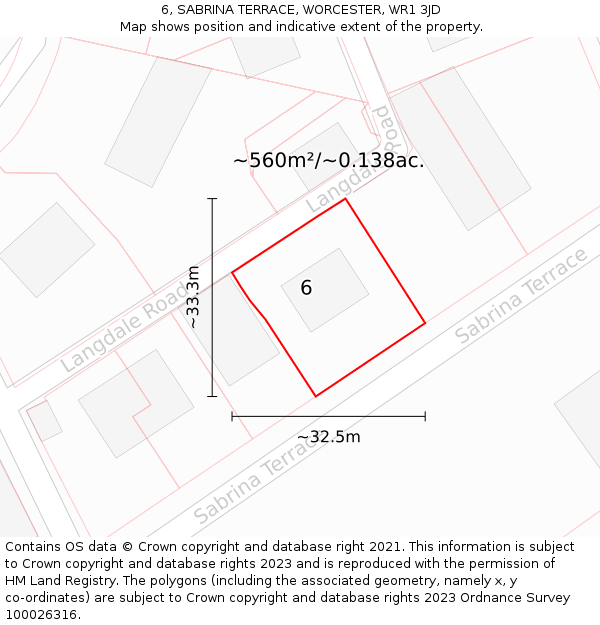 6, SABRINA TERRACE, WORCESTER, WR1 3JD: Plot and title map