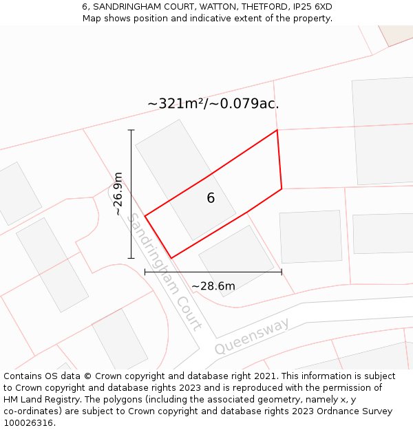 6, SANDRINGHAM COURT, WATTON, THETFORD, IP25 6XD: Plot and title map