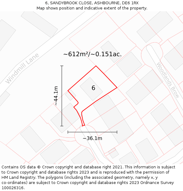 6, SANDYBROOK CLOSE, ASHBOURNE, DE6 1RX: Plot and title map