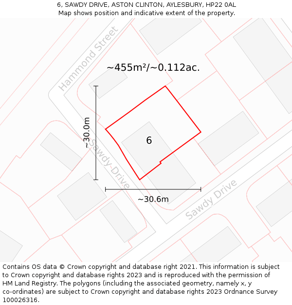 6, SAWDY DRIVE, ASTON CLINTON, AYLESBURY, HP22 0AL: Plot and title map