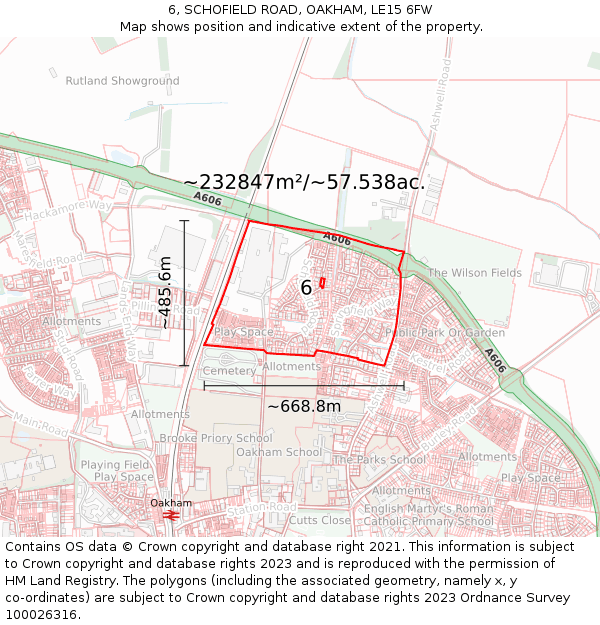 6, SCHOFIELD ROAD, OAKHAM, LE15 6FW: Plot and title map