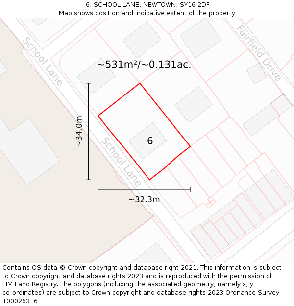 6, SCHOOL LANE, NEWTOWN, SY16 2DF: Plot and title map