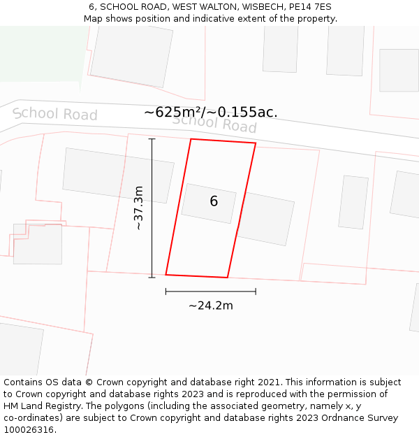 6, SCHOOL ROAD, WEST WALTON, WISBECH, PE14 7ES: Plot and title map