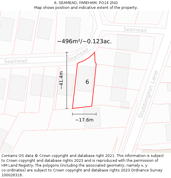 6, SEAMEAD, FAREHAM, PO14 2NG: Plot and title map