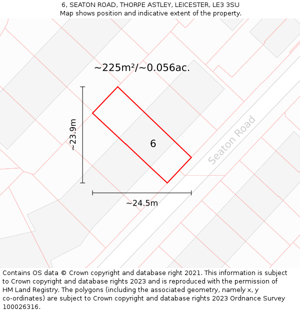 6, SEATON ROAD, THORPE ASTLEY, LEICESTER, LE3 3SU: Plot and title map