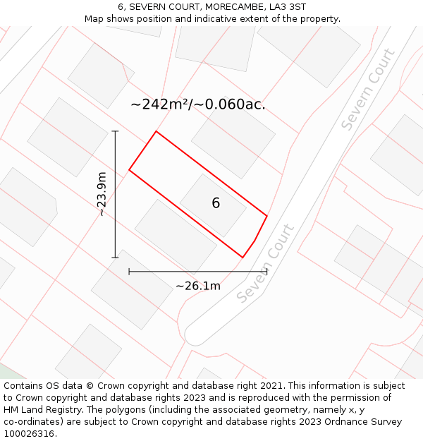 6, SEVERN COURT, MORECAMBE, LA3 3ST: Plot and title map