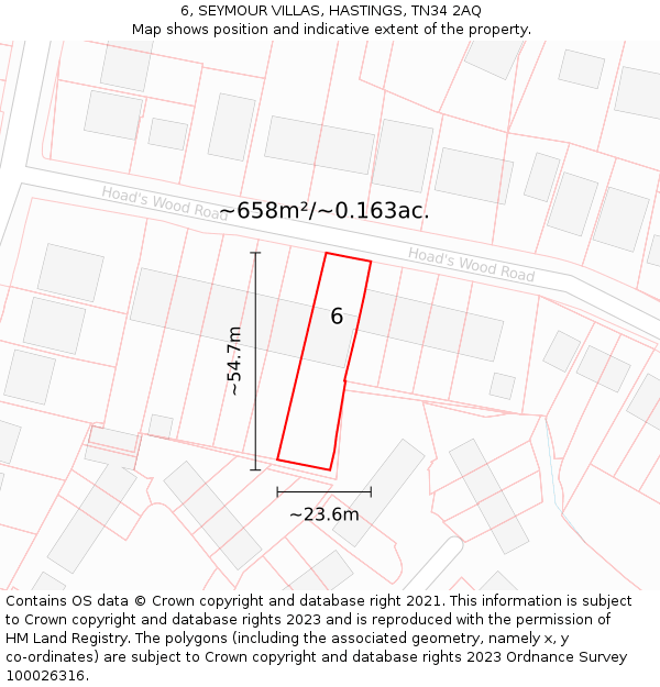 6, SEYMOUR VILLAS, HASTINGS, TN34 2AQ: Plot and title map