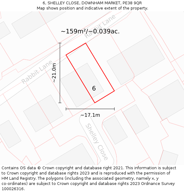 6, SHELLEY CLOSE, DOWNHAM MARKET, PE38 9QR: Plot and title map