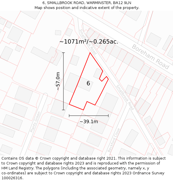 6, SMALLBROOK ROAD, WARMINSTER, BA12 9LN: Plot and title map