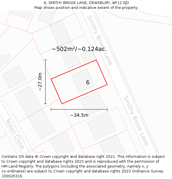 6, SMITHY BROOK LANE, DEWSBURY, WF12 0JD: Plot and title map