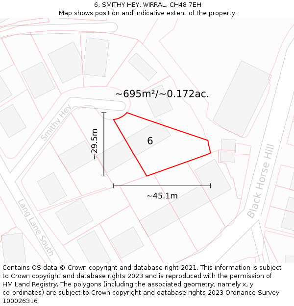 6, SMITHY HEY, WIRRAL, CH48 7EH: Plot and title map