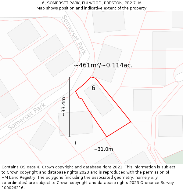 6, SOMERSET PARK, FULWOOD, PRESTON, PR2 7HA: Plot and title map