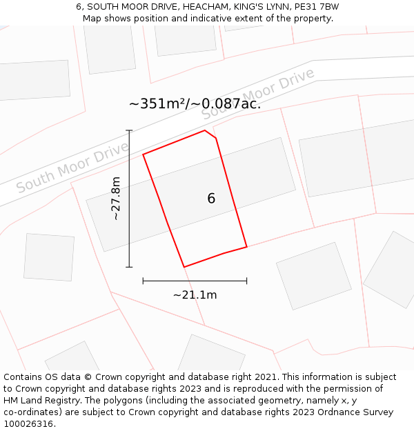 6, SOUTH MOOR DRIVE, HEACHAM, KING'S LYNN, PE31 7BW: Plot and title map