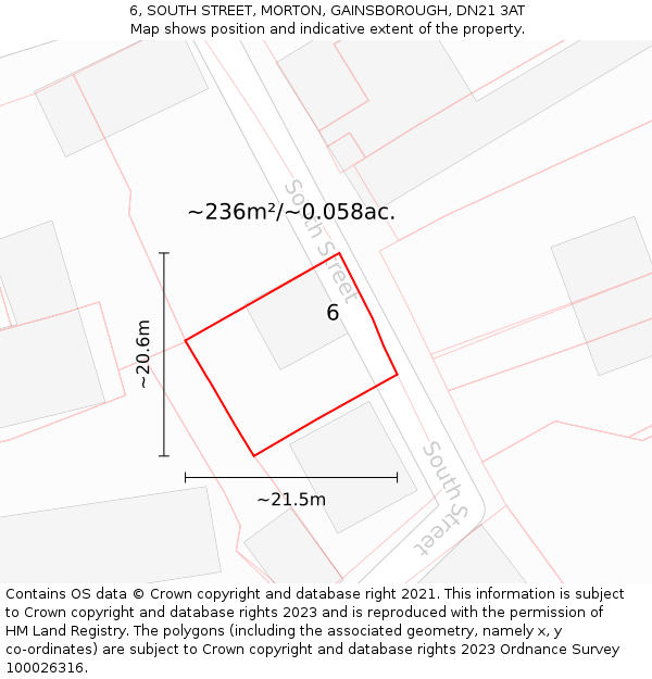 6, SOUTH STREET, MORTON, GAINSBOROUGH, DN21 3AT: Plot and title map