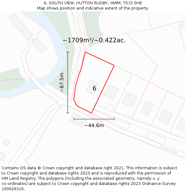 6, SOUTH VIEW, HUTTON RUDBY, YARM, TS15 0HE: Plot and title map