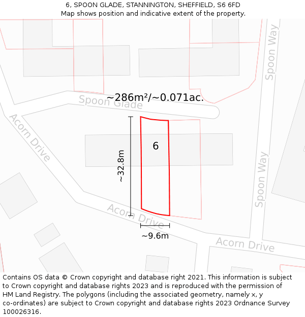 6, SPOON GLADE, STANNINGTON, SHEFFIELD, S6 6FD: Plot and title map